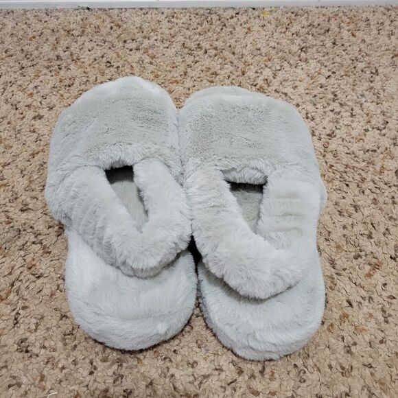 RACHEL Rachel Roy Ruby Plush Gray Slingback Furry Slipper Size L 9-10 - Picture 7 of 7